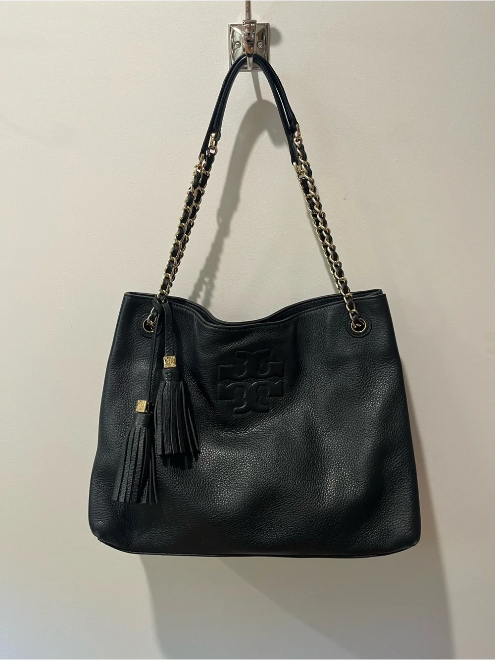 Tory Burch Black Leather Chain-Handle Shoulder Tote